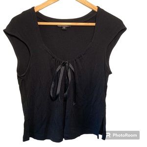 BCBG MaxAzria Y2K Cap Sleeve Blouse with Ribbon Tie in Black